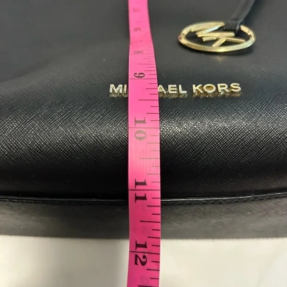 Michael Kors Black Gold Tote Handbag Women’s Purse Leather Walsh Mk Zipper - Picture 9 of 15